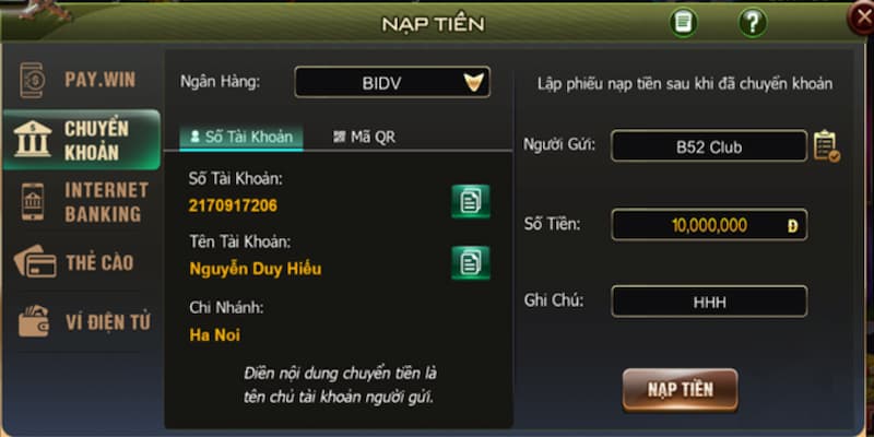 Nạp tiền B52club Lợi ích Nạp tiền B52club nhanh chóng an toàn